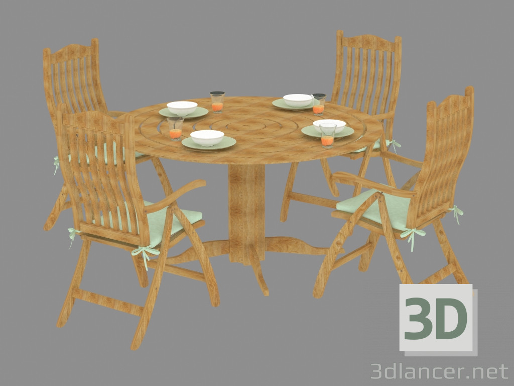 3D Modell Ein Satz von Gartenmöbeln mit grünen Kissen - Vorschau