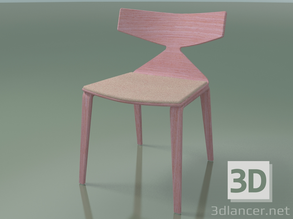 modèle 3D Chaise 3714 (4 pieds en bois, avec un oreiller sur le siège, rose) - preview