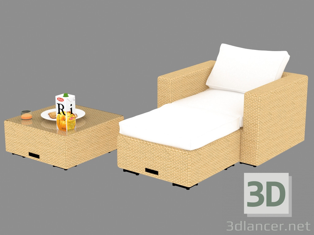 modello 3D Un set di mobili (poltrona, pouf, tavolo) Toscana - anteprima