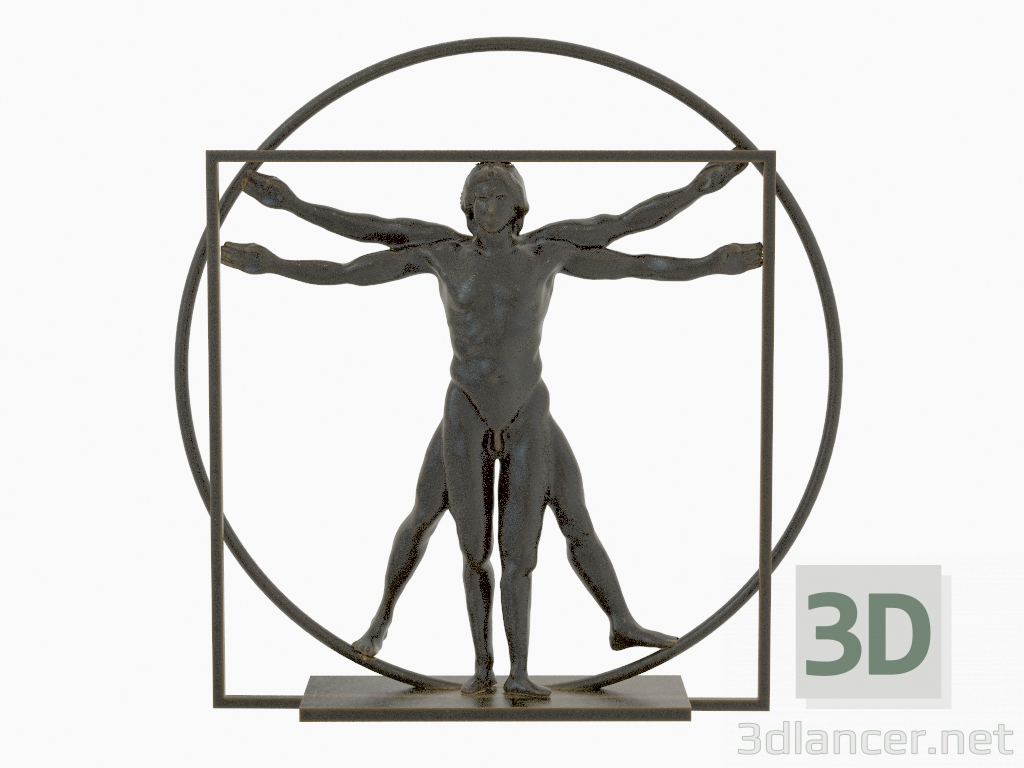 3d модель Скульптура из бронзы The vitruvian man Леонардо Да Винчи – превью