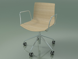 Chair 0291 (5 castors, with armrests, without upholstery, bleached oak)