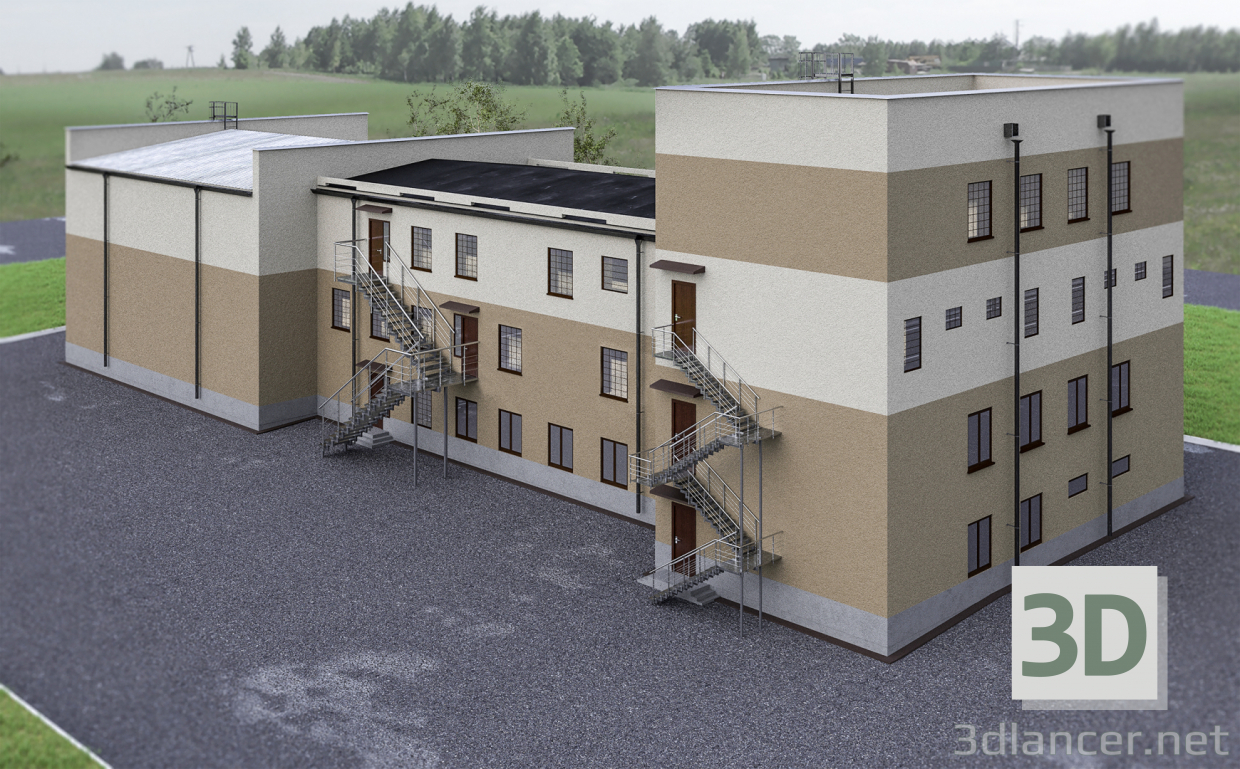 3D Çok fonksiyonlu bina (tıbbi blok). isim. proje modeli satın - render