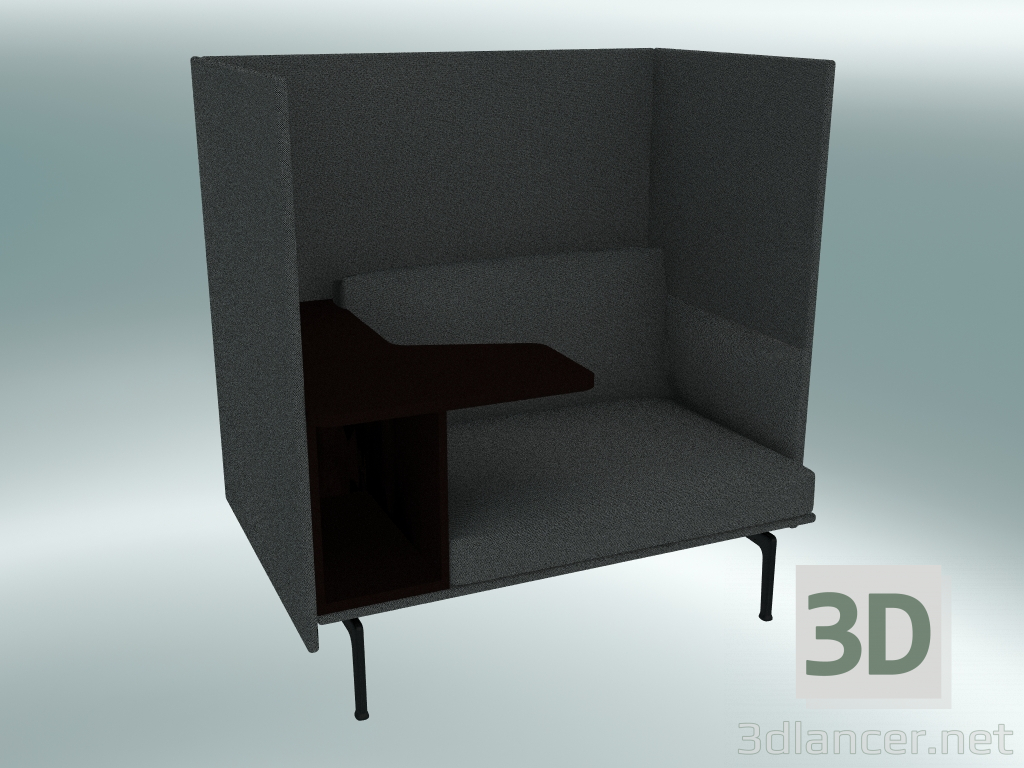 modello 3D Sedia con schienale alto e tavolo Contorno, sinistra (Hallingdal 166, Nero) - anteprima