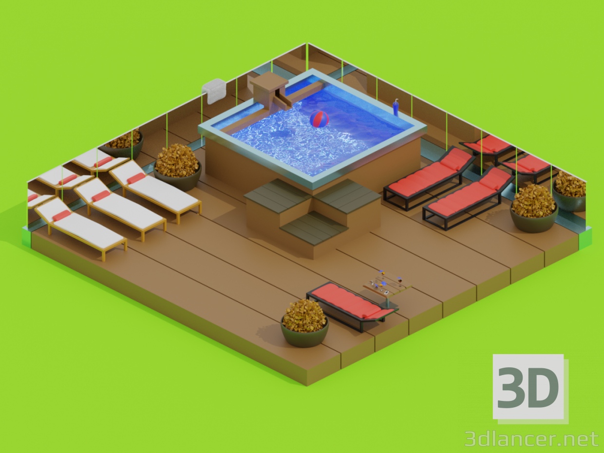 Moderner Swimmingpool 3D-Modell kaufen - Rendern