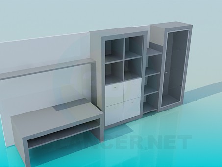 modèle 3D Placard-mur avec bureau - preview