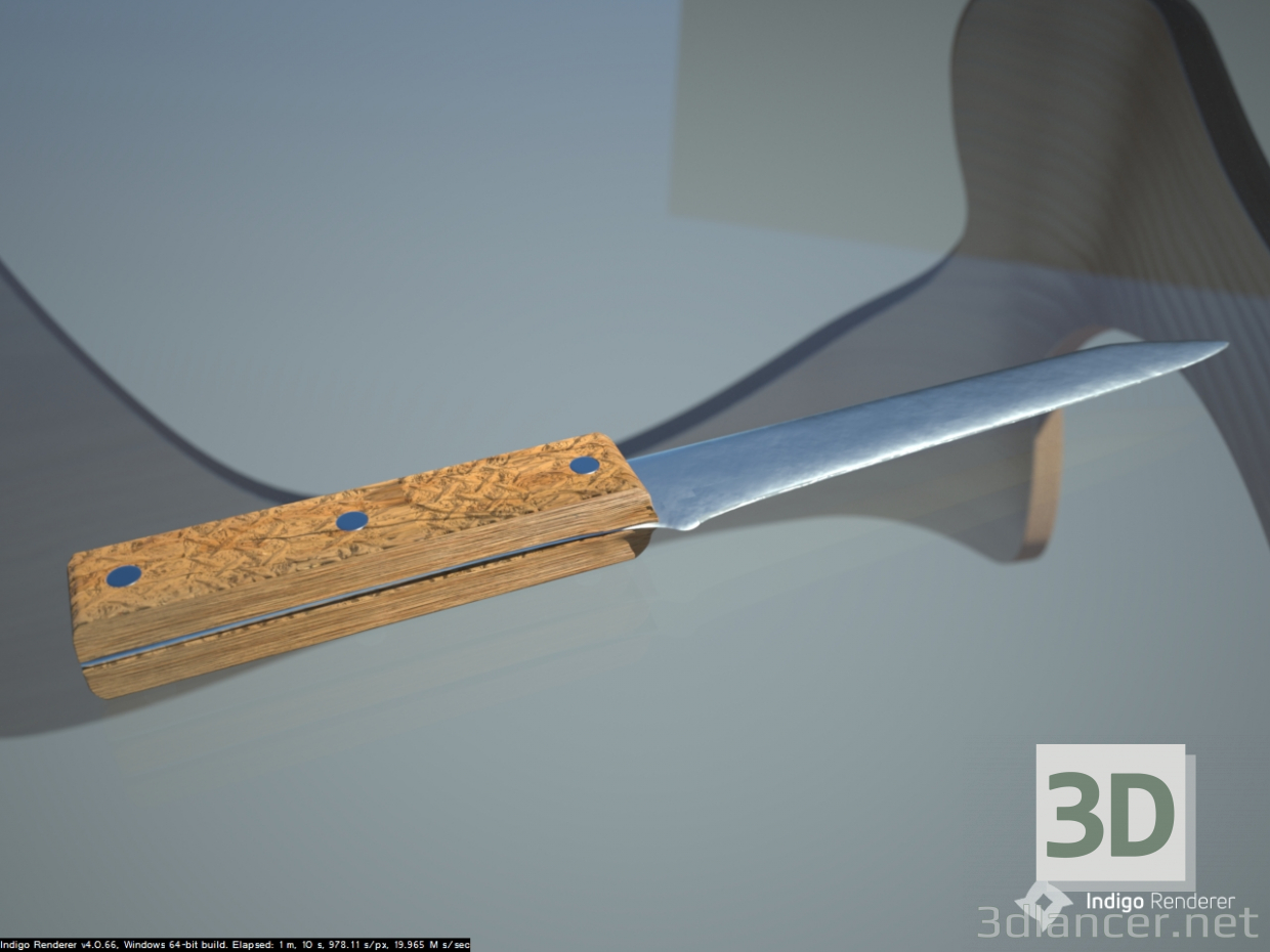 3 डी मॉडल रसोई चाकू, लकड़ी के हैंडल (riveted) - पूर्वावलोकन