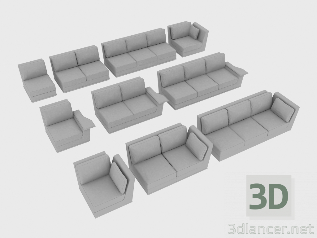 3d model Elementos de un sofá modular NOBU - vista previa