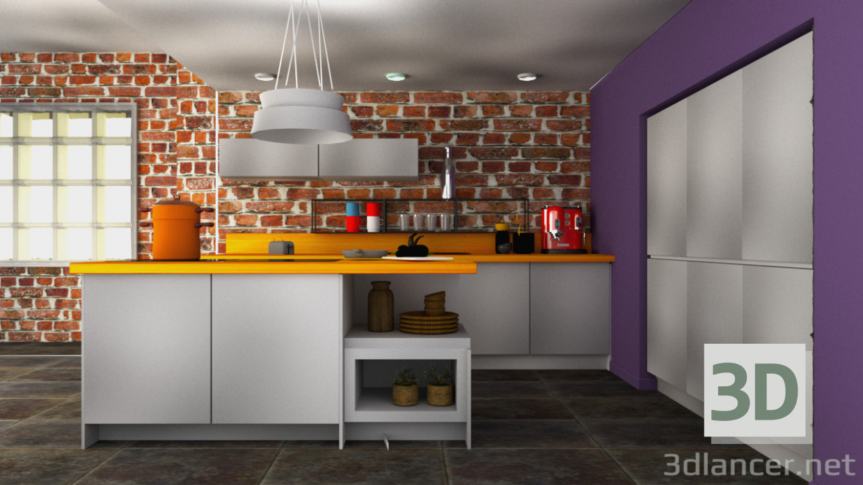 3d Modern kitchen model buy - render