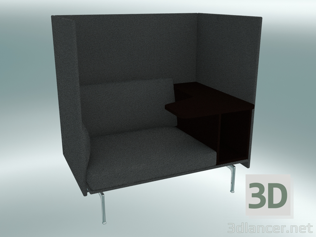 modello 3D Sedia con schienale alto e un contorno del tavolo, a destra (Hallingdal 166, alluminio lucidato) - anteprima