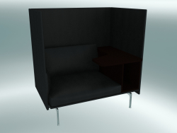 Sedia con schienale alto e contorno di un tavolo, a destra (perfeziona la pelle nera, alluminio luci