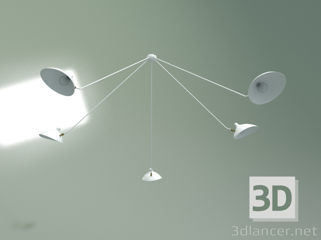 modèle 3D Plafonnier Spider 5 lumières (blanc) - preview