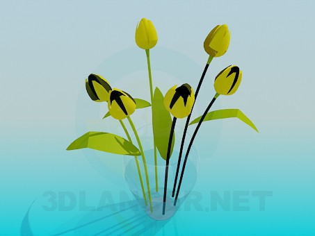 Modelo 3d Tulipas amarelas em um vaso - preview