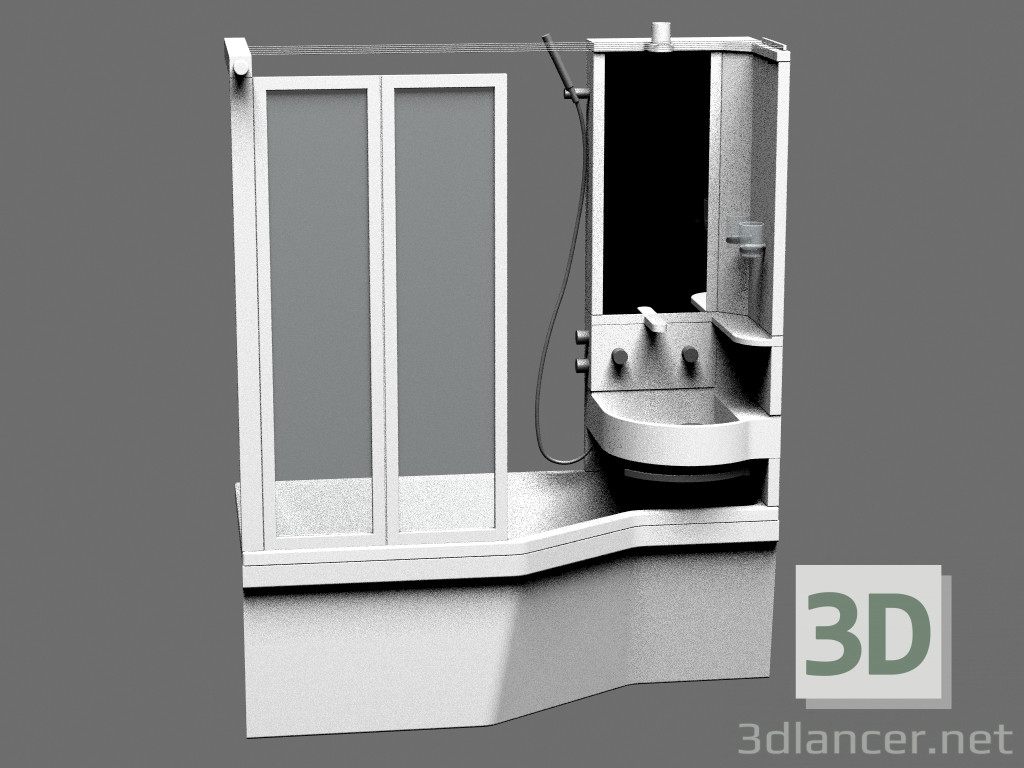 modello 3D Colonna + lavabo + vasca da bagno-1600 - anteprima