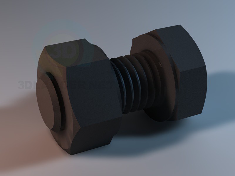 3d model screw M10 with nut - preview