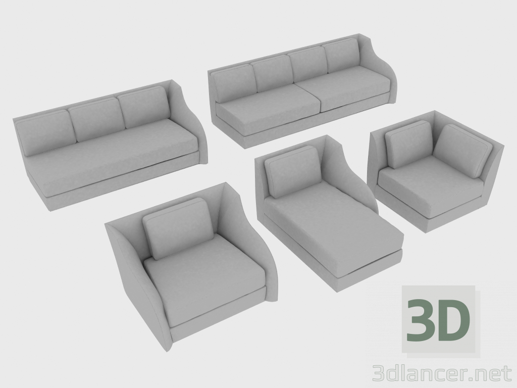 modello 3D Elementi componibili del divano REY - anteprima