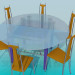 3D modeli Yuvarlak cam yemek masası ve 6 sandalyeli - önizleme