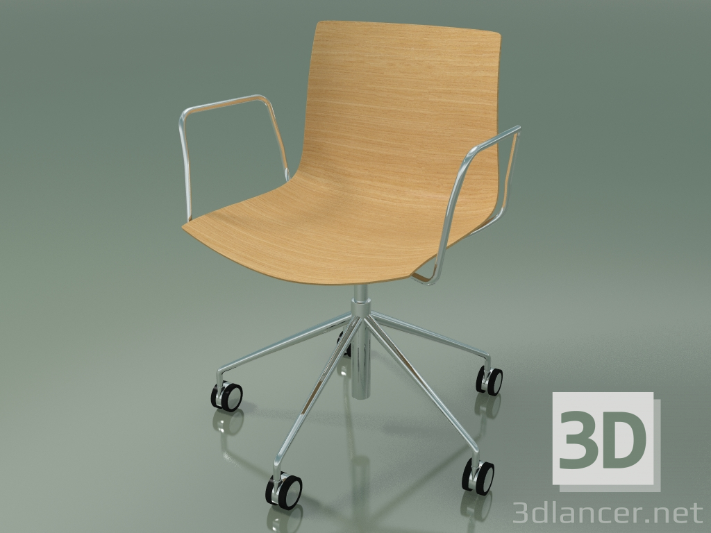 modèle 3D Chaise 0291 (5 roulettes, avec accoudoirs, sans rembourrage, chêne naturel) - preview