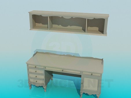 3d модель Письменный стол и полка в наборе – превью