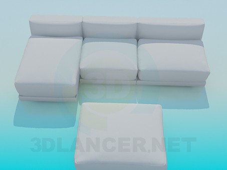 3D Modell Sofa mit Hocker - Vorschau