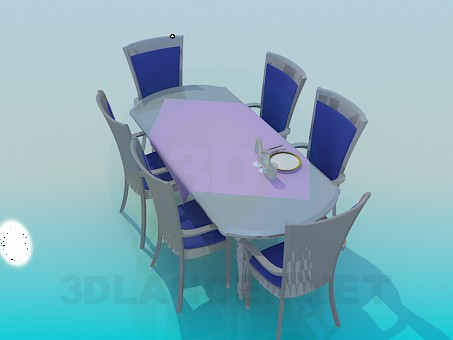 Modelo 3d Mesa de jantar com cadeiras - preview