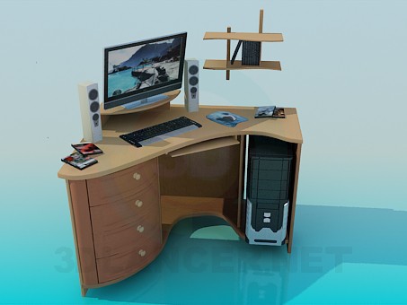 modèle 3D Bureau avec matériel informatique - preview