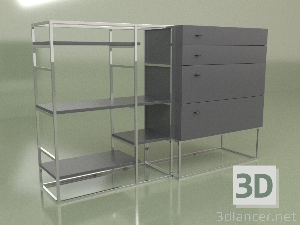 modèle 3D Rack avec tiroirs Lf 350 (Anthracite) - preview