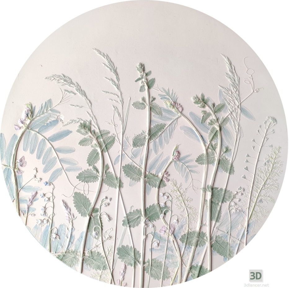 3d модель Гипсовое панно интерьерная картина с ботаническим барельефом – превью