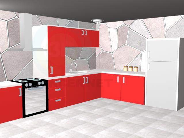 3d model red kitchen - preview
