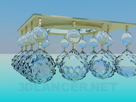 modèle 3D Lustre en miroir avec des boules de verre - preview
