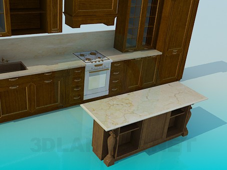 3d model Set de cocina de madera - vista previa