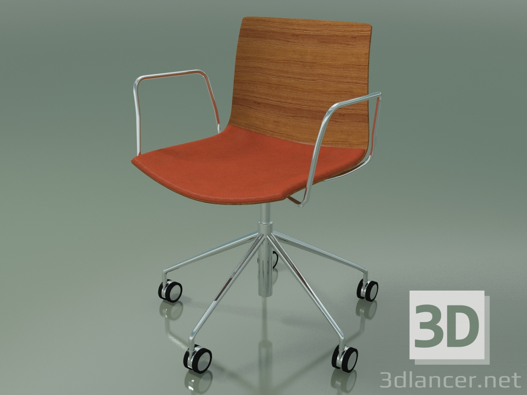 3D modeli Sandalye 0300 (5 tekerlekli, kolçaklı, koltukta yastık, tik görünümlü) - önizleme