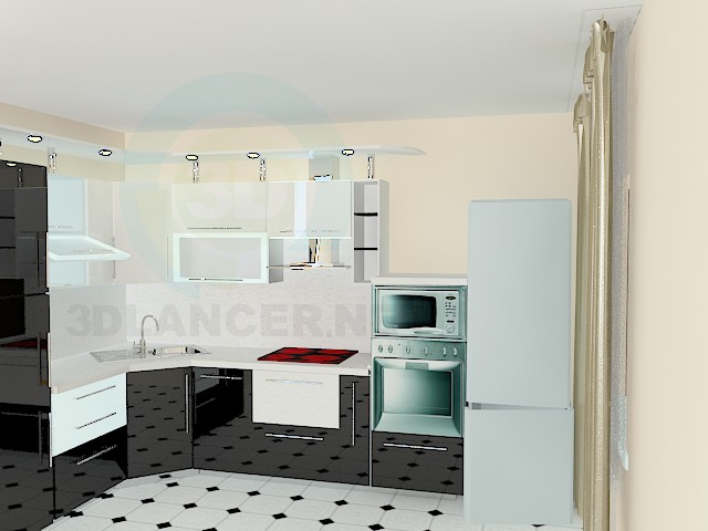 modello 3D Cucina in bianco e nero - anteprima