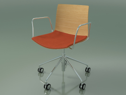 Chair 0300 (5 castors, with armrests, with cushion on the seat, natural oak)