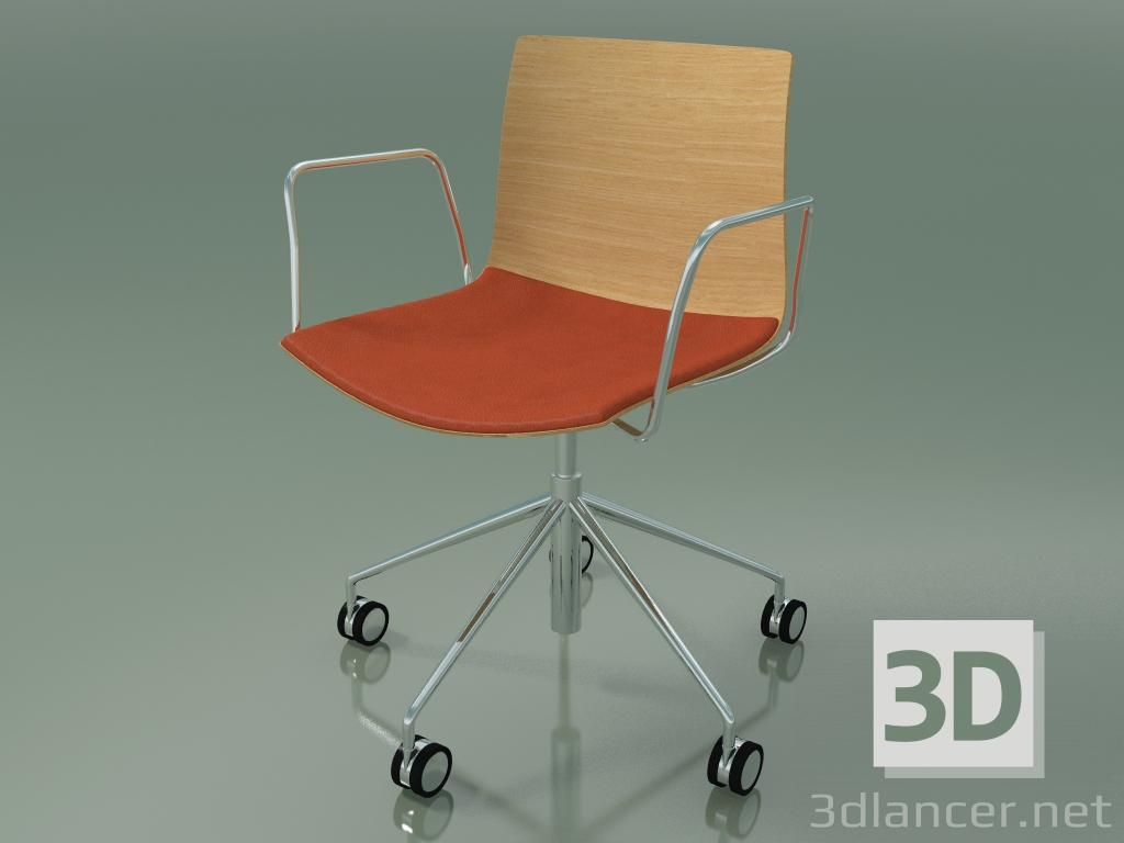 3d модель Стул 0300 (5 колесиков, с подлокотниками, с подушкой на сидении, natural oak) – превью