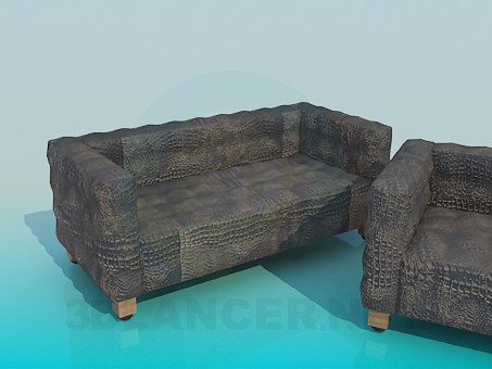 3d модель Диван и кресло в наборе – превью
