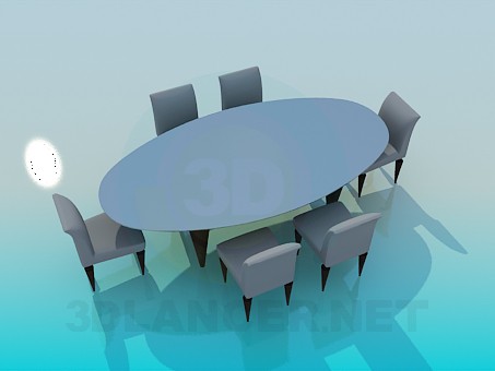 3 डी मॉडल अंडाकार टेबल और खाने के कमरे के लिए भोजन कक्ष - पूर्वावलोकन