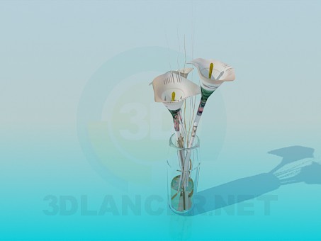 Modelo 3d Lírios em um vaso transparente - preview