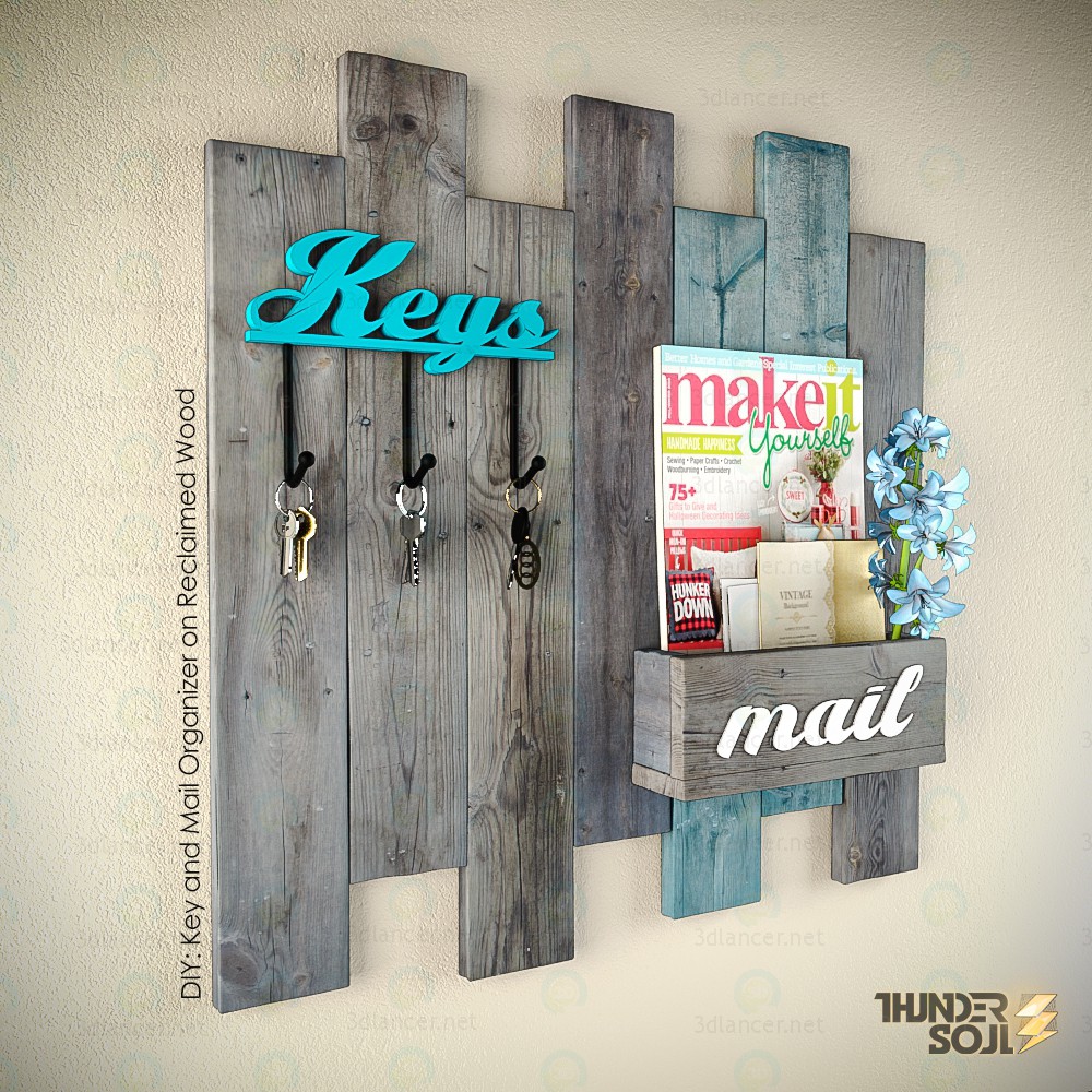 3d model DIY Key and Mail Organizer on Reclaimed Wood - preview