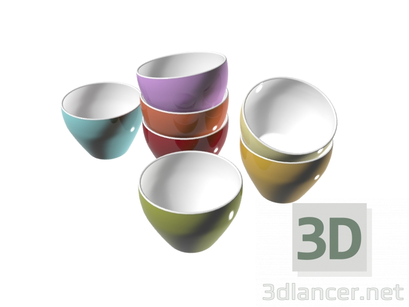 modello 3D ciotole da cucina di diversi colori - anteprima