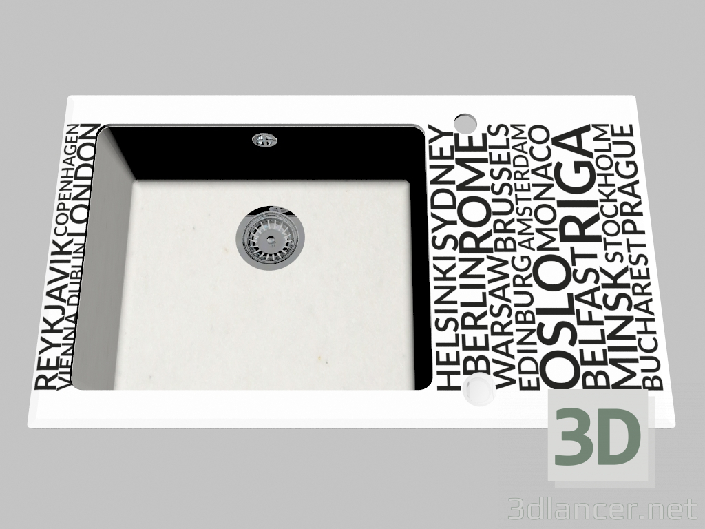 Modelo 3d Pia de granito de vidro, 1 câmara com uma asa para secagem - Edge Diamond Capella (ZSC AA2C) - preview