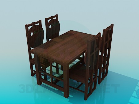3d model Table and chairs for pub - preview