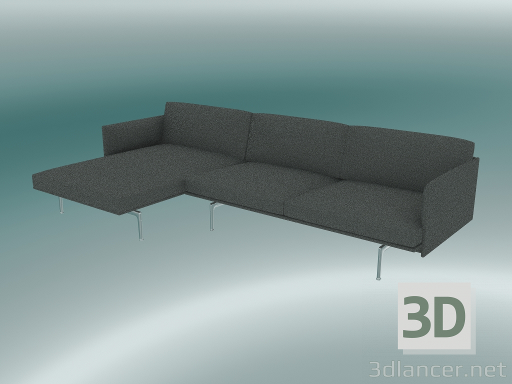 3d model Sofa with deck chair Outline, left (Remix 163, Polished Aluminum) - preview