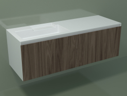 Washbasin with drawer (sx, L 144, P 50, H 48 cm, Noce Canaletto O07)
