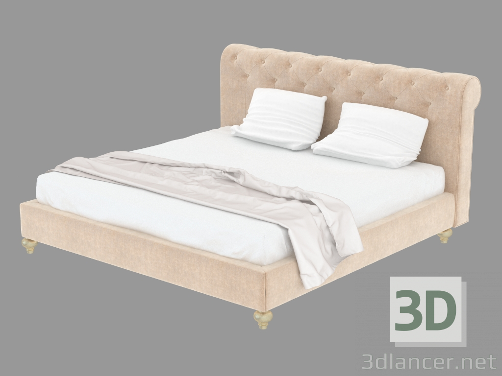 3d model cama doble con estilo de corte de cuero - vista previa