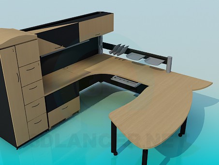Modelo 3d Mesa, prateleira do armário e gabinete do espaço de trabalho - preview