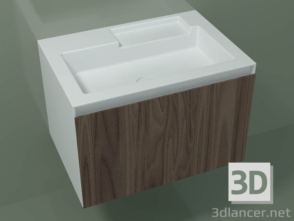 3D Modell Waschbecken mit Schublade (L 72, P 50, H 48 cm, Noce Canaletto O07) - Vorschau