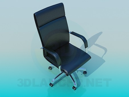 Modelo 3d Cadeira de couro preto sobre rodas - preview