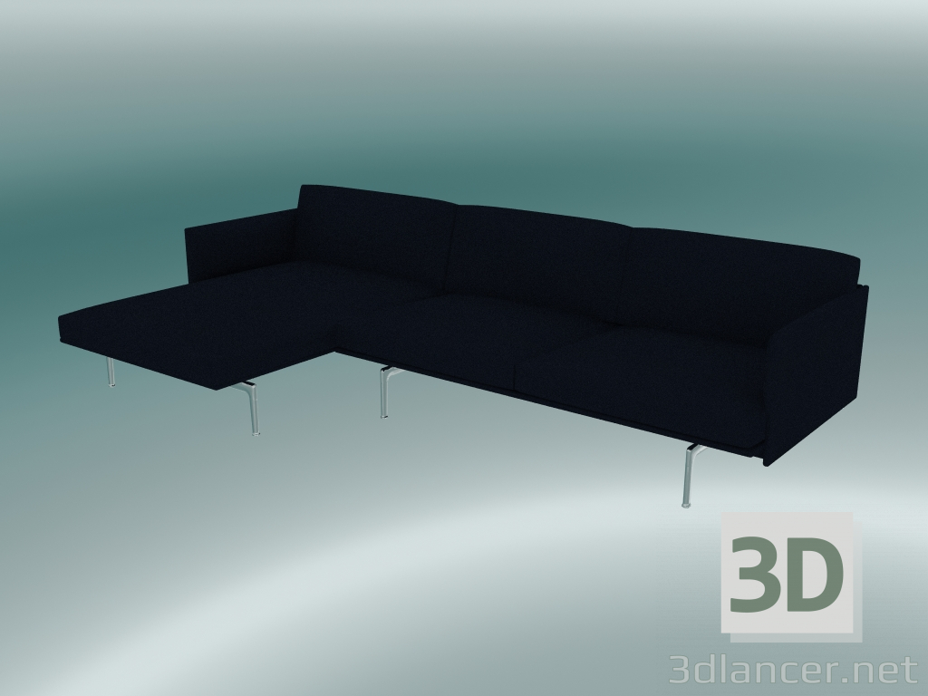 modèle 3D Canapé avec chaise longue Outline, gauche (Vidar 554, aluminium poli) - preview