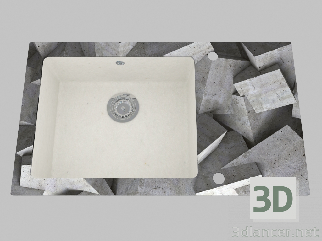 modèle 3D Évier en granit de verre, 1 chambre avec une aile pour le séchage - le bord rond Capella (ZSC AB1C) - preview