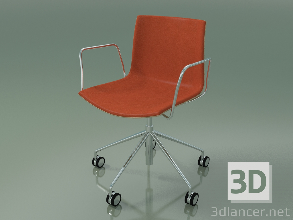 Modelo 3d Cadeira 0334 (5 rodas, com braços, com acabamento frontal, em carvalho branqueado) - preview